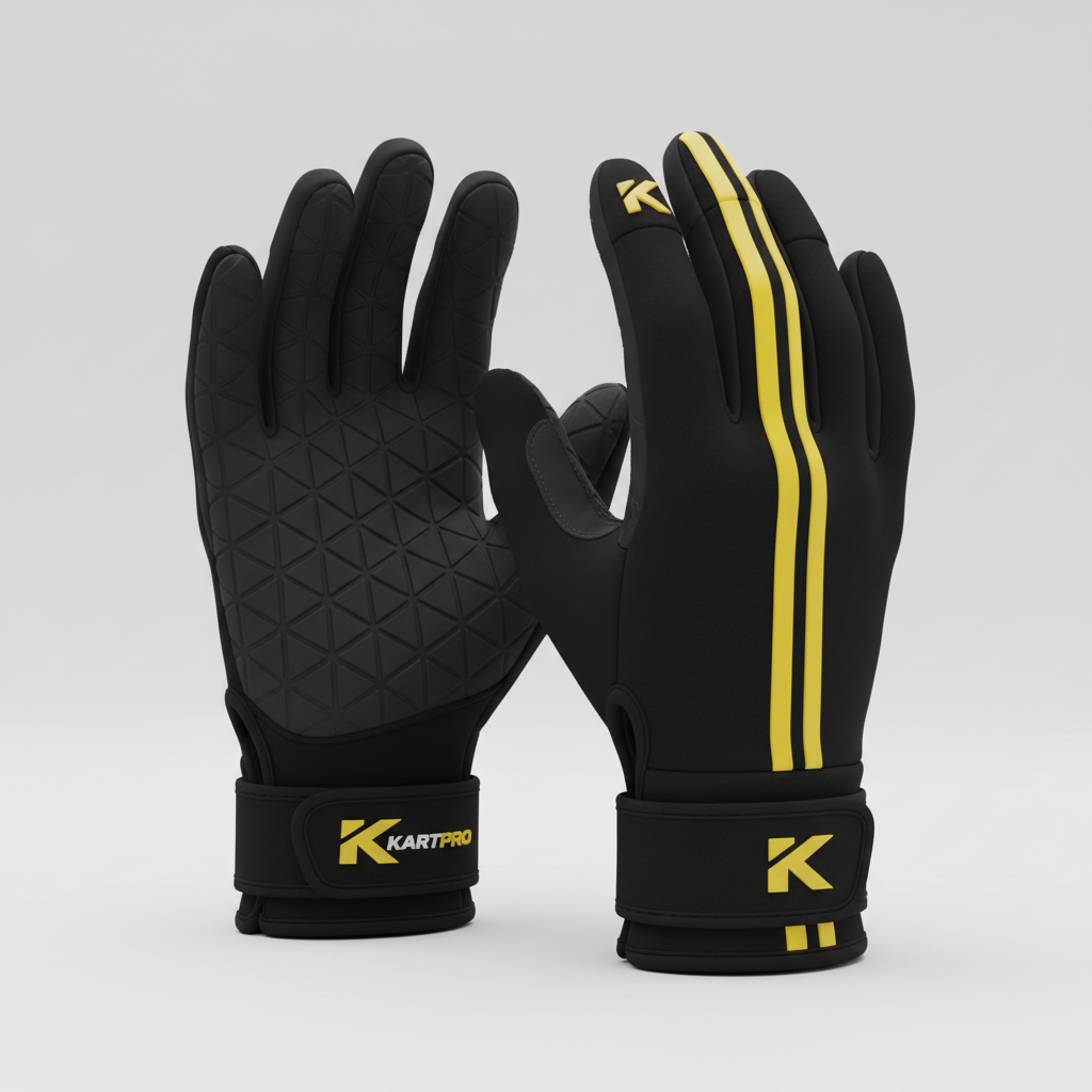 Black and yellow racing gloves